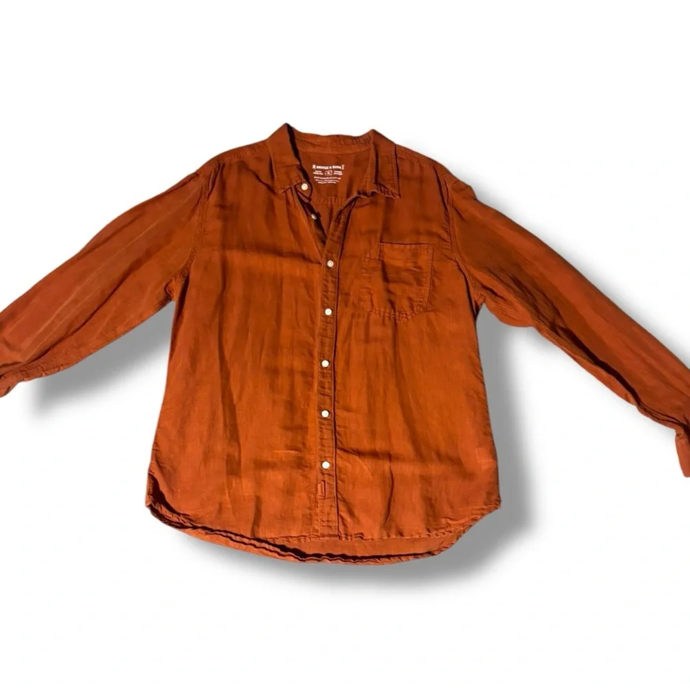 Bridge & Burn Casual Rusty Orange Loose Fit Long Sleeve Collared Button-Up Shirt - Picture 5 of 15
